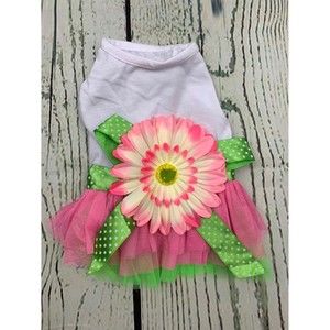 Daisy Flower Gauze Tutu Dog Dress Vest Apparel Skirt Clothes Pet Puppy Bowknot